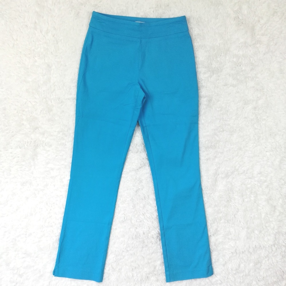 Eric Casual Womens Dress Pants Slim Kick Out Blue Pull On Mid Rise S New